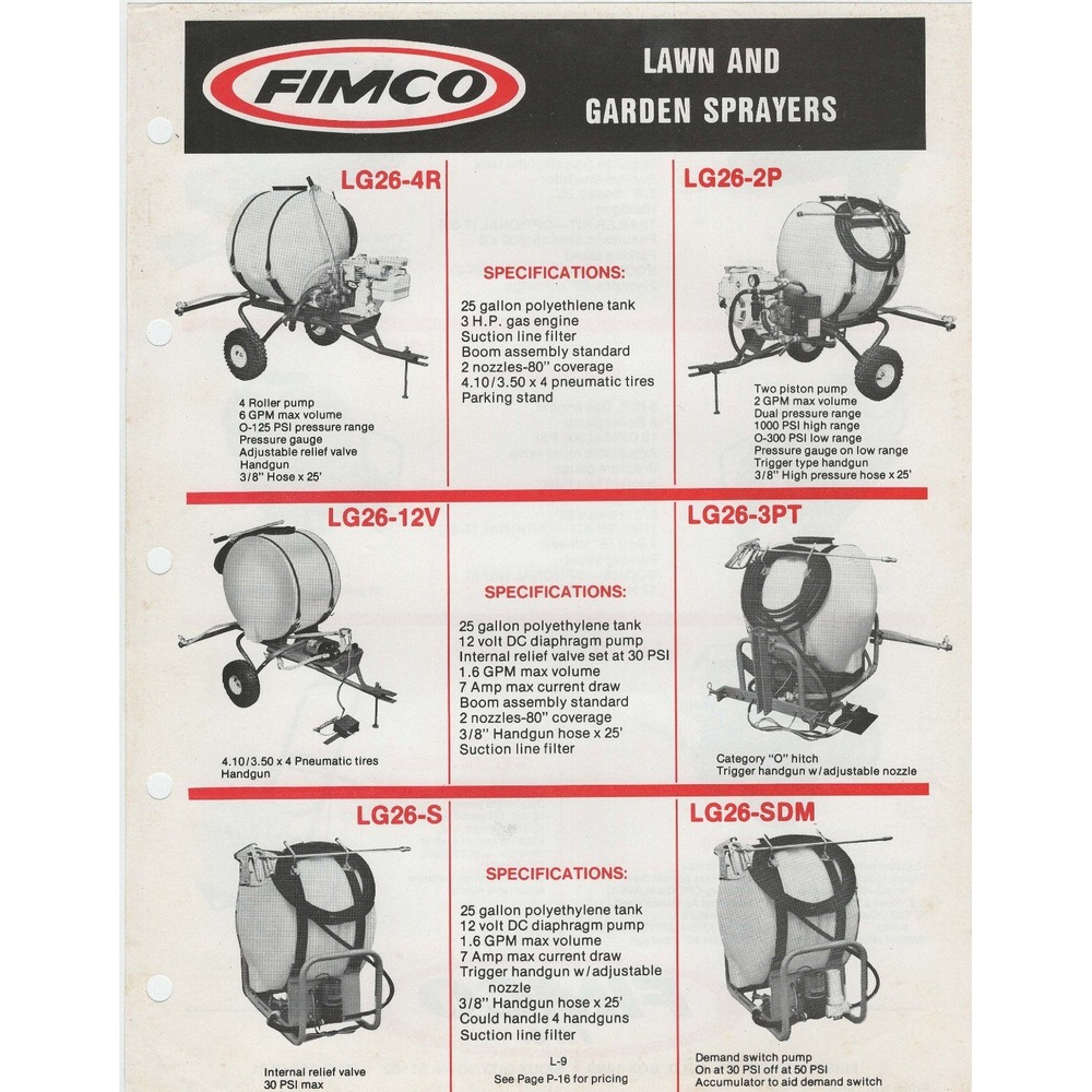 Vintage FIMCO Lawn and Garden Sprayers Catalog Ad Sheet LG26 SK50 LG-10 VG
